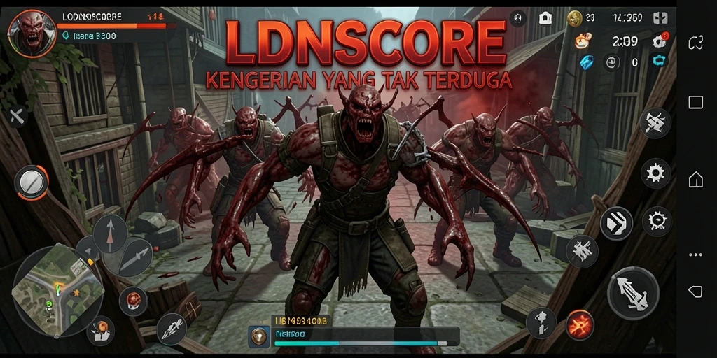 Tangkapan layar gameplay <strong>LDNSCORE</strong> menampilkan suasana mencekam dan penuh misteri.